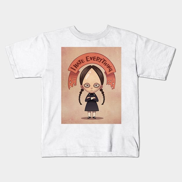 Wednesday Addams I hate everything Kids T-Shirt by tomodaging